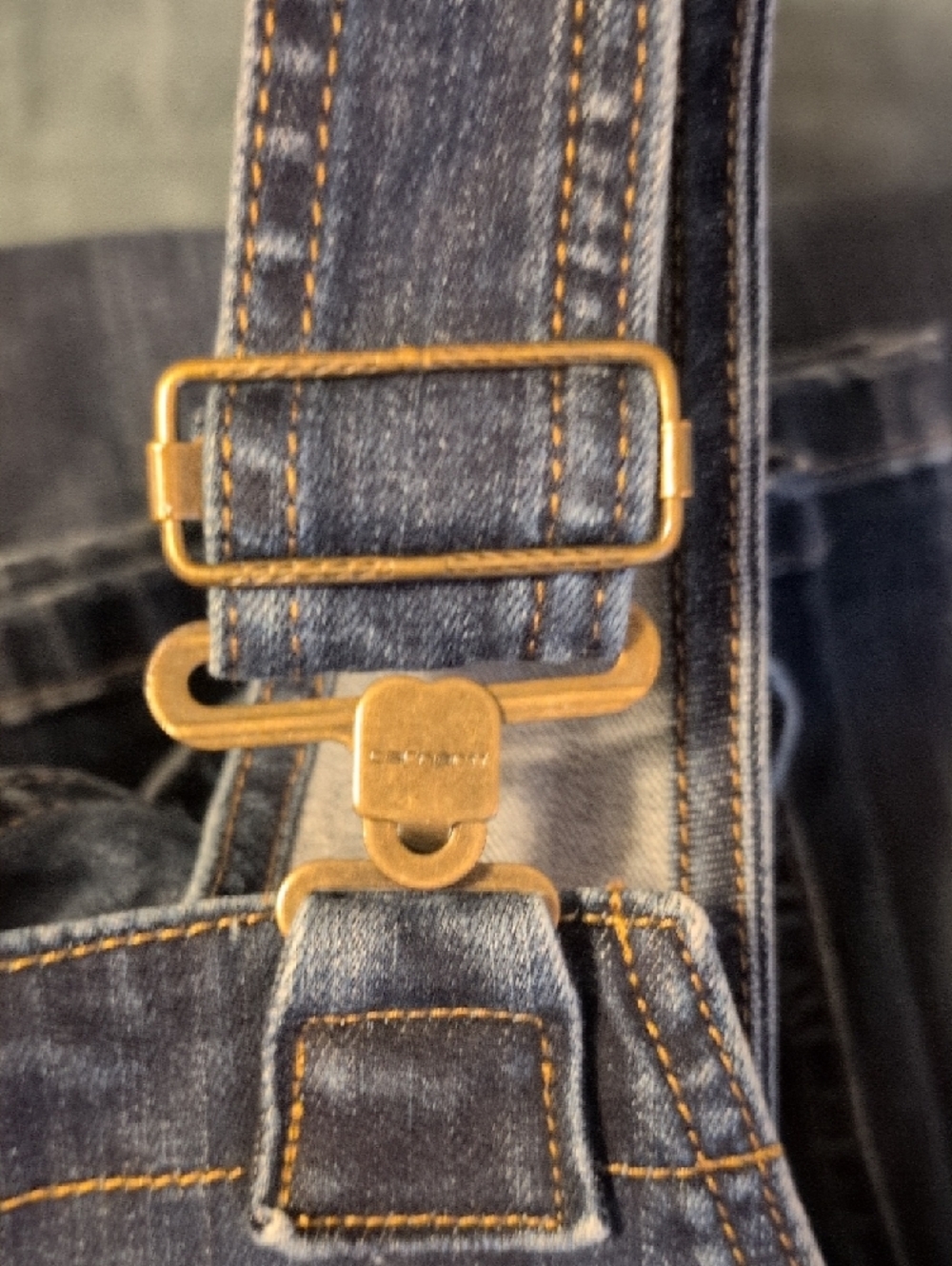 Carhartt Dark Blue Denim Overalls with Yellow Stitching - Picture 5 of 5